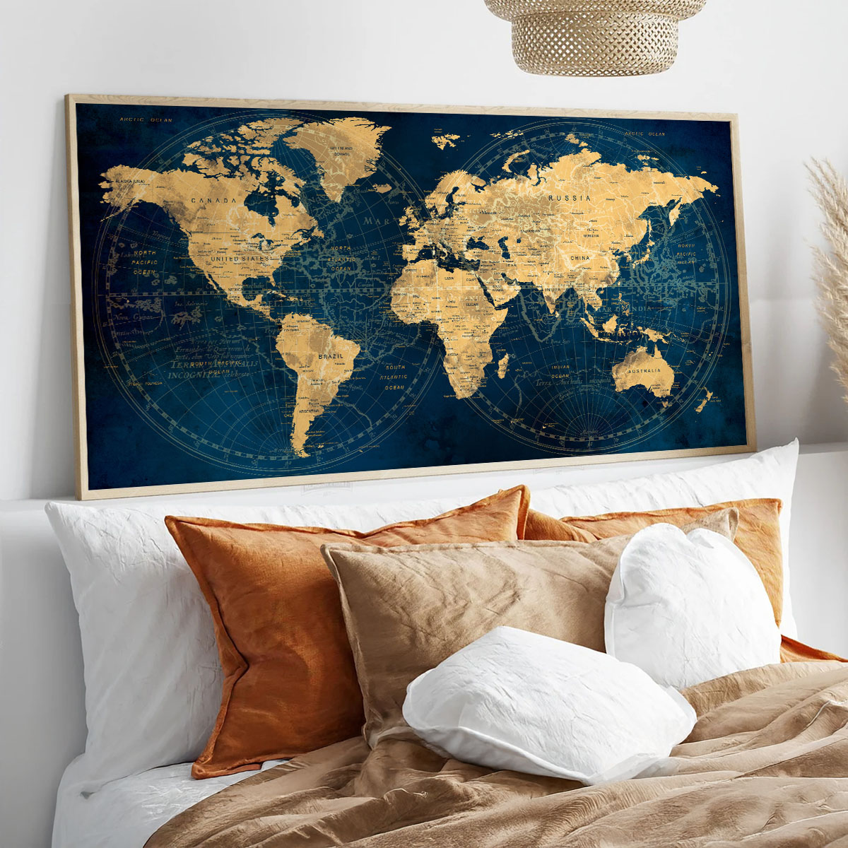 Navy Blue World Map Poster