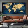 Navy Blue World Map Poster