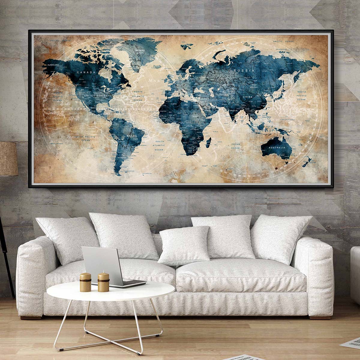 Vintage Blue World Map